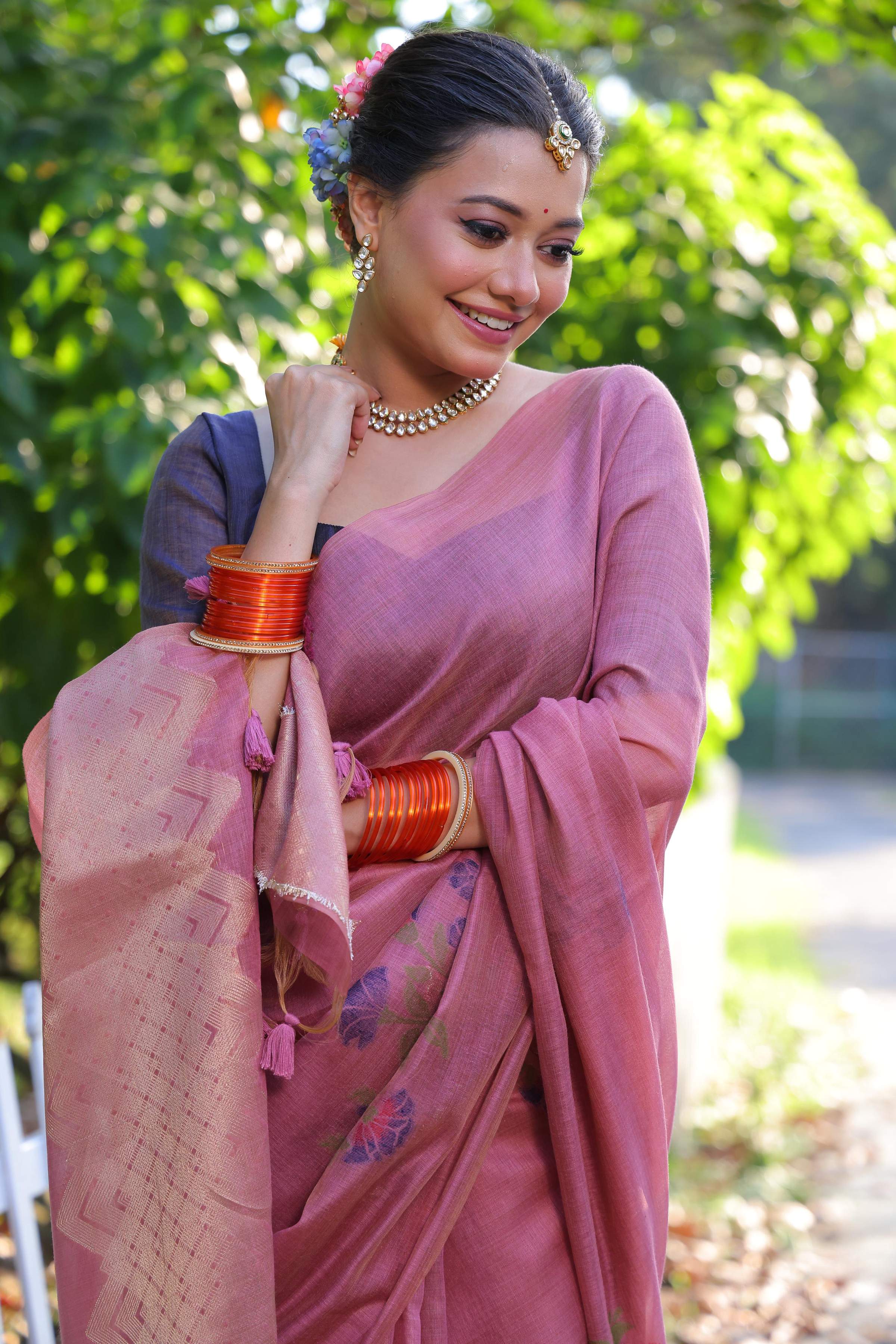 Jyoti Fashion Women's Pink Soft Muga Cotton Resham Jamdani Weaving Traditional Saree with Blouse - Distacart