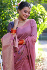 Thumbnail for Jyoti Fashion Women's Pink Soft Muga Cotton Resham Jamdani Weaving Traditional Saree with Blouse - Distacart