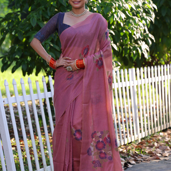 Jyoti Fashion Women's Pink Soft Muga Cotton Resham Jamdani Weaving Traditional Saree with Blouse - Distacart