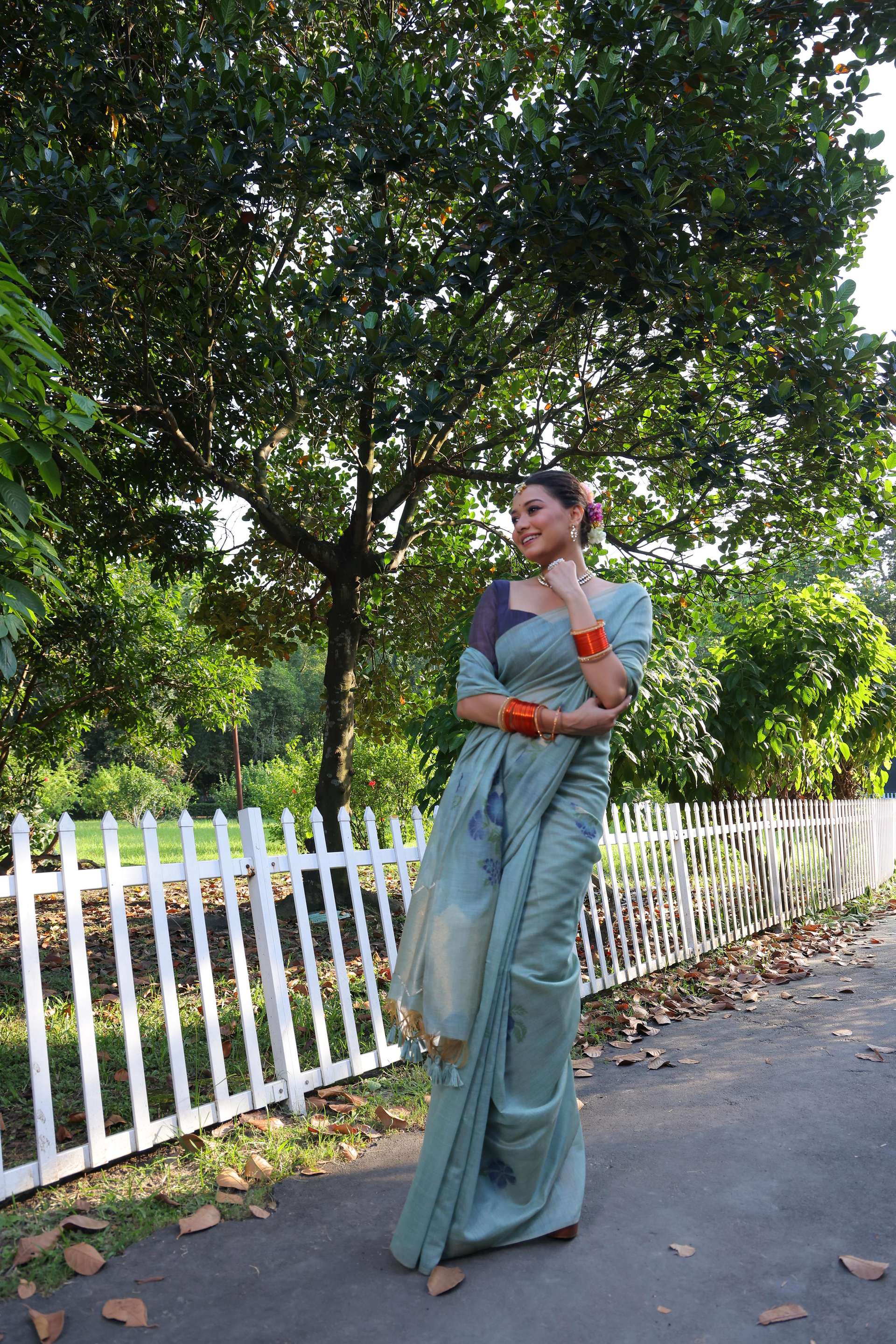 Jyoti Fashion Women's Sky Blue Soft Muga Cotton Resham Jamdani Weaving Traditional Saree with Blouse - Distacart