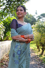 Thumbnail for Jyoti Fashion Women's Sky Blue Soft Muga Cotton Resham Jamdani Weaving Traditional Saree with Blouse - Distacart
