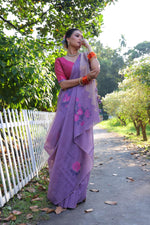 Thumbnail for Jyoti Fashion Women's Purple Soft Muga Cotton Resham Jamdani Weaving Traditional Saree with Blouse - Distacart