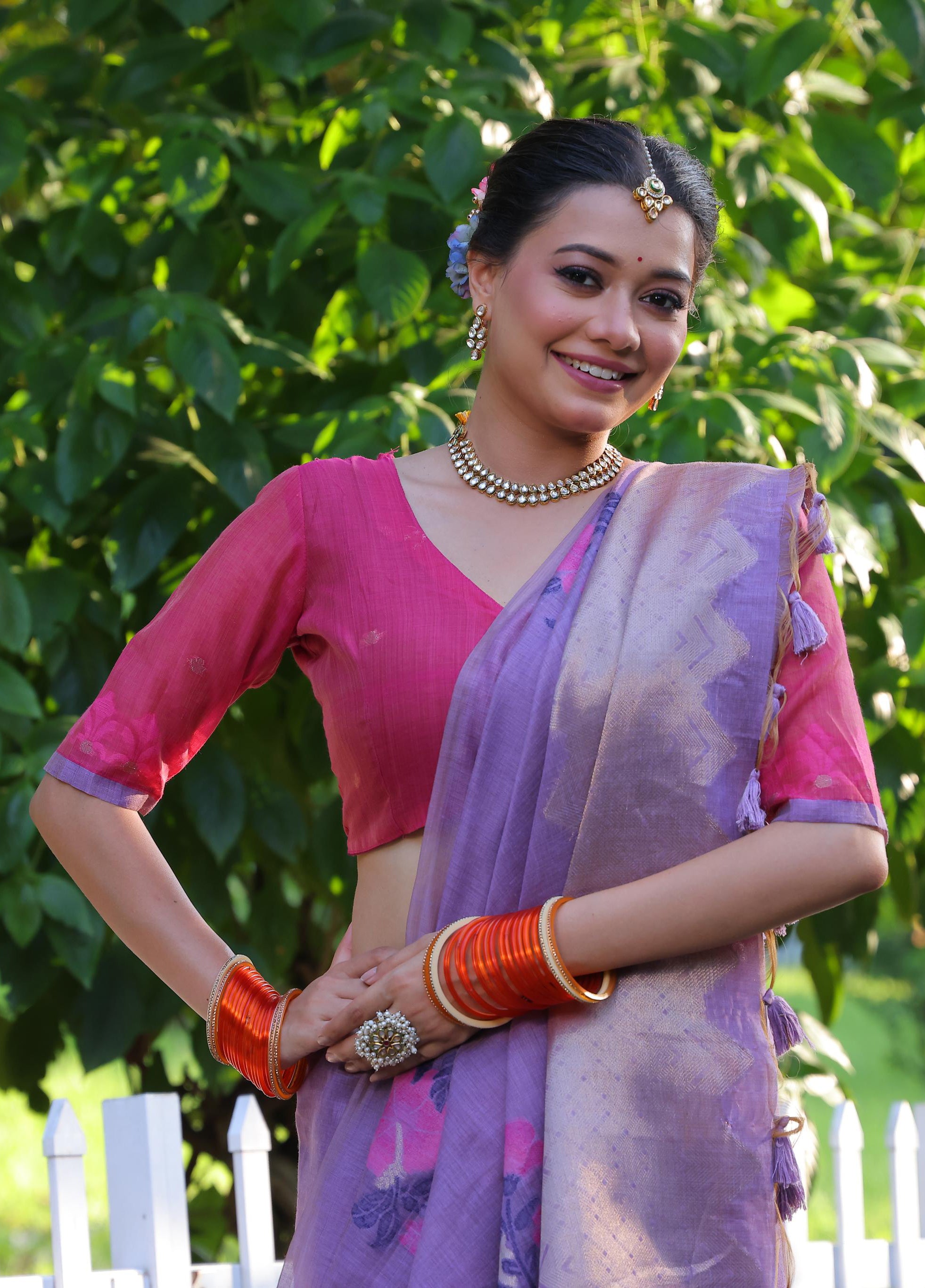 Jyoti Fashion Women's Purple Soft Muga Cotton Resham Jamdani Weaving Traditional Saree with Blouse - Distacart