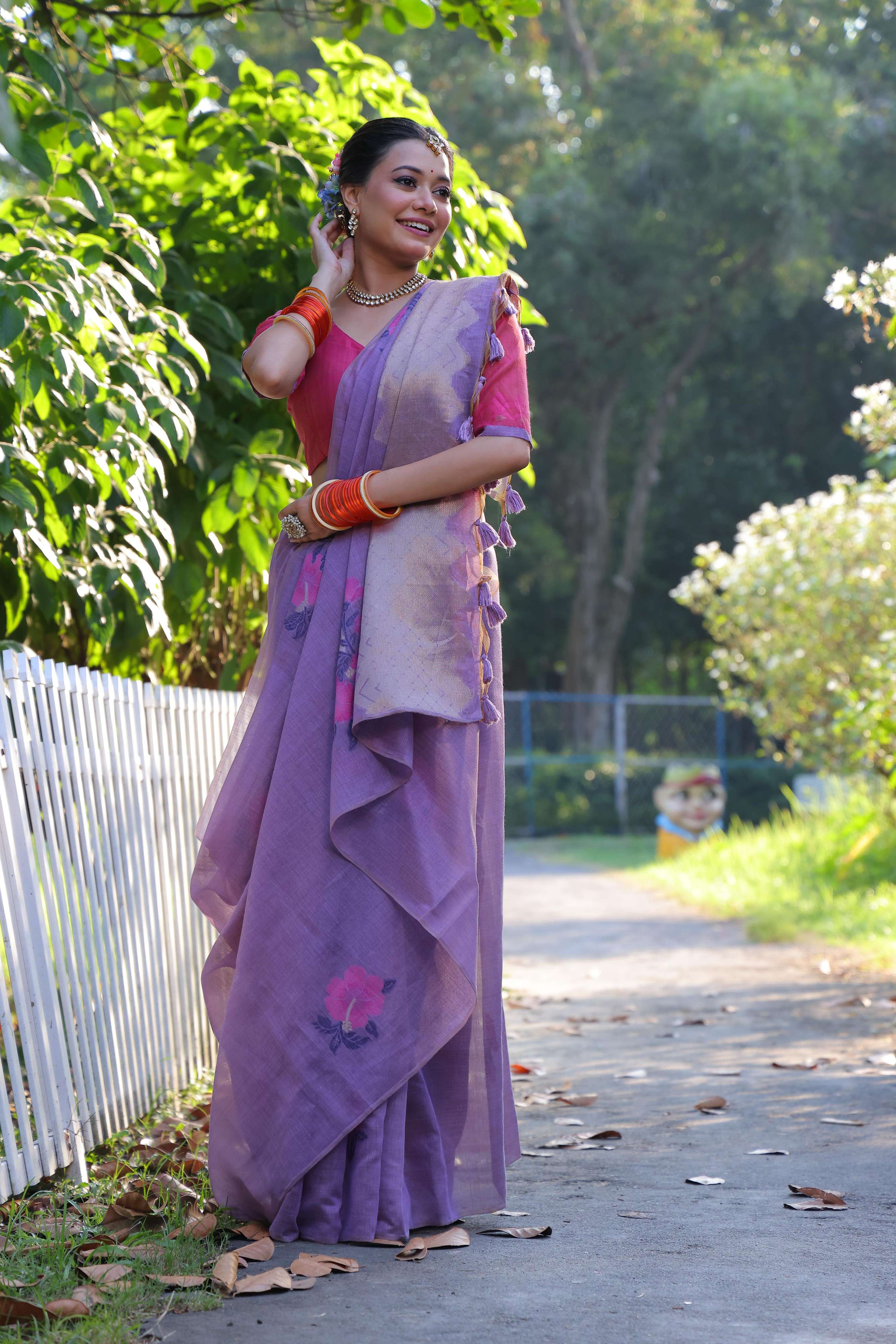 Jyoti Fashion Women's Purple Soft Muga Cotton Resham Jamdani Weaving Traditional Saree with Blouse - Distacart