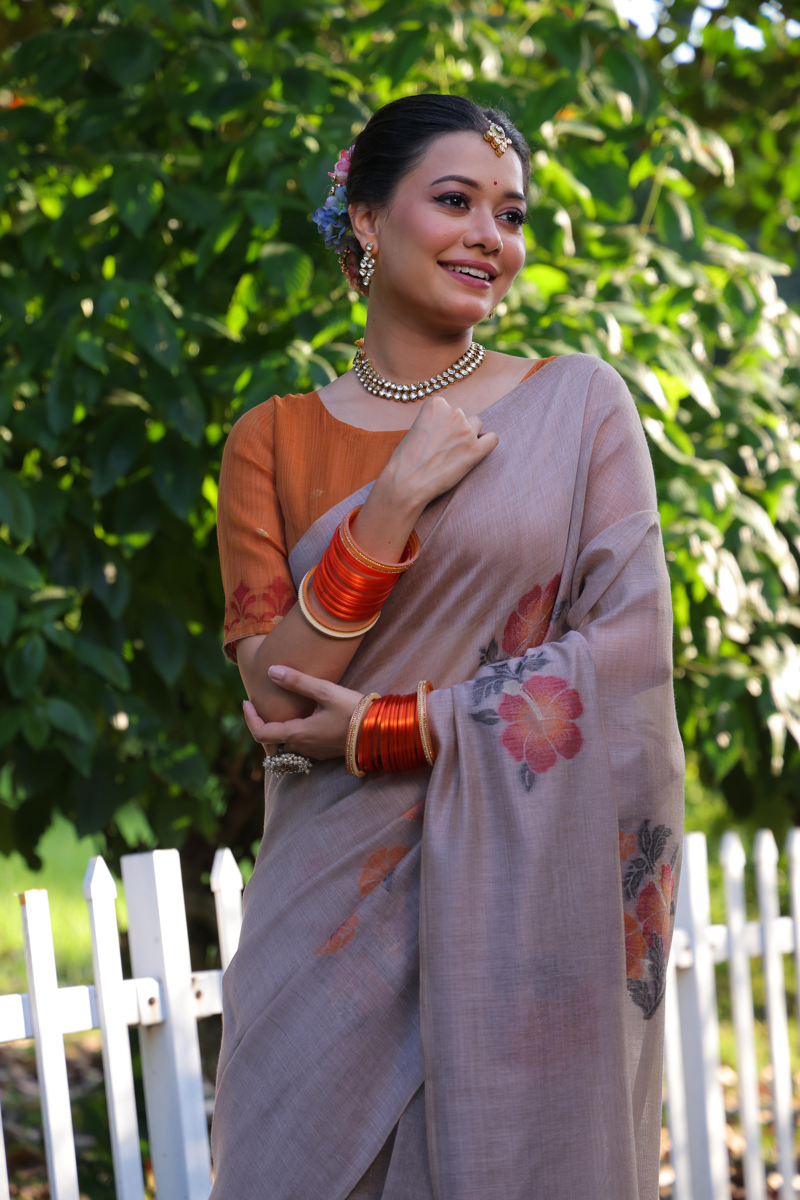 Jyoti Fashion Women's Grey Soft Muga Cotton Resham Jamdani Weaving Traditional Saree with Blouse - Distacart