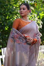 Thumbnail for Jyoti Fashion Women's Grey Soft Muga Cotton Resham Jamdani Weaving Traditional Saree with Blouse - Distacart