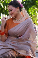 Thumbnail for Jyoti Fashion Women's Grey Soft Muga Cotton Resham Jamdani Weaving Traditional Saree with Blouse - Distacart