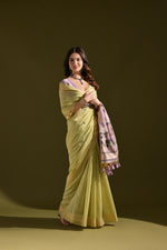 Thumbnail for Jyoti Fashion Women's Green Soft Muga Cotton Resham Zari Weaving Traditional Saree with Blouse - Distacart