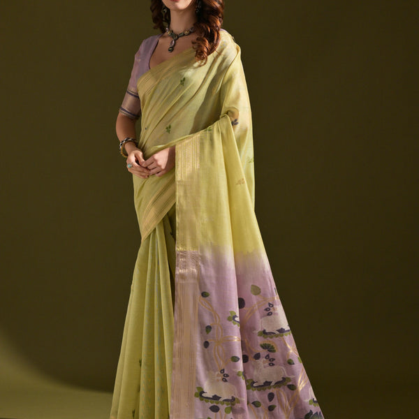 Jyoti Fashion Women's Green Soft Muga Cotton Resham Zari Weaving Traditional Saree with Blouse - Distacart