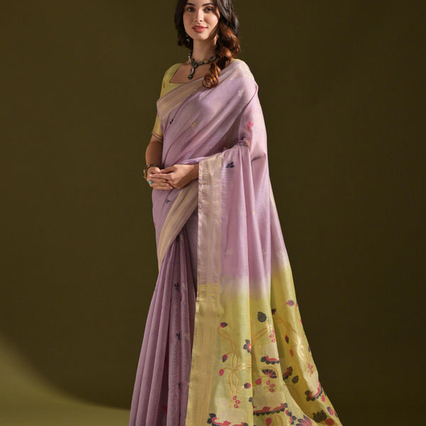 Jyoti Fashion Women's Purple Soft Muga Cotton Resham Zari Weaving Traditional Saree with Blouse - Distacart