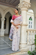 Thumbnail for Jyoti Fashion Women's Navy Blue Soft Muga Cotton Floral Weaving Traditional Saree with Blouse - Distacart