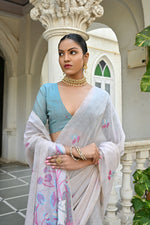 Thumbnail for Jyoti Fashion Women's Pink Soft Muga Cotton Floral Weaving Traditional Saree with Blouse - Distacart