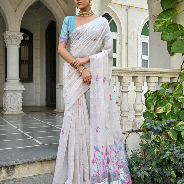 Jyoti Fashion Women's Pink Soft Muga Cotton Floral Weaving Traditional Saree with Blouse - Distacart
