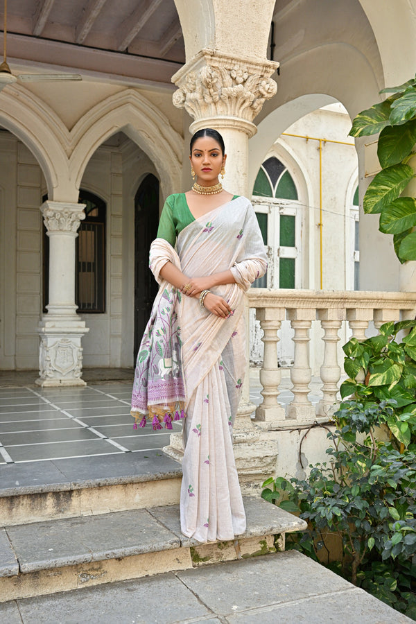 Jyoti Fashion Women's Wine Soft Muga Cotton Floral Weaving Traditional Saree with Blouse - Distacart