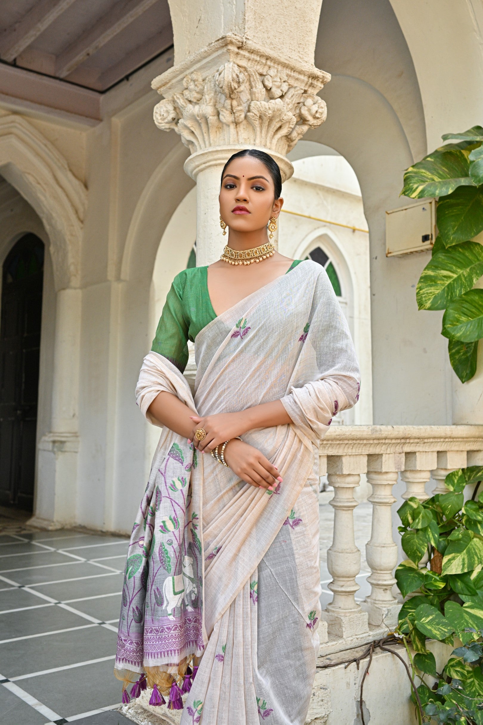 Jyoti Fashion Women's Wine Soft Muga Cotton Floral Weaving Traditional Saree with Blouse - Distacart