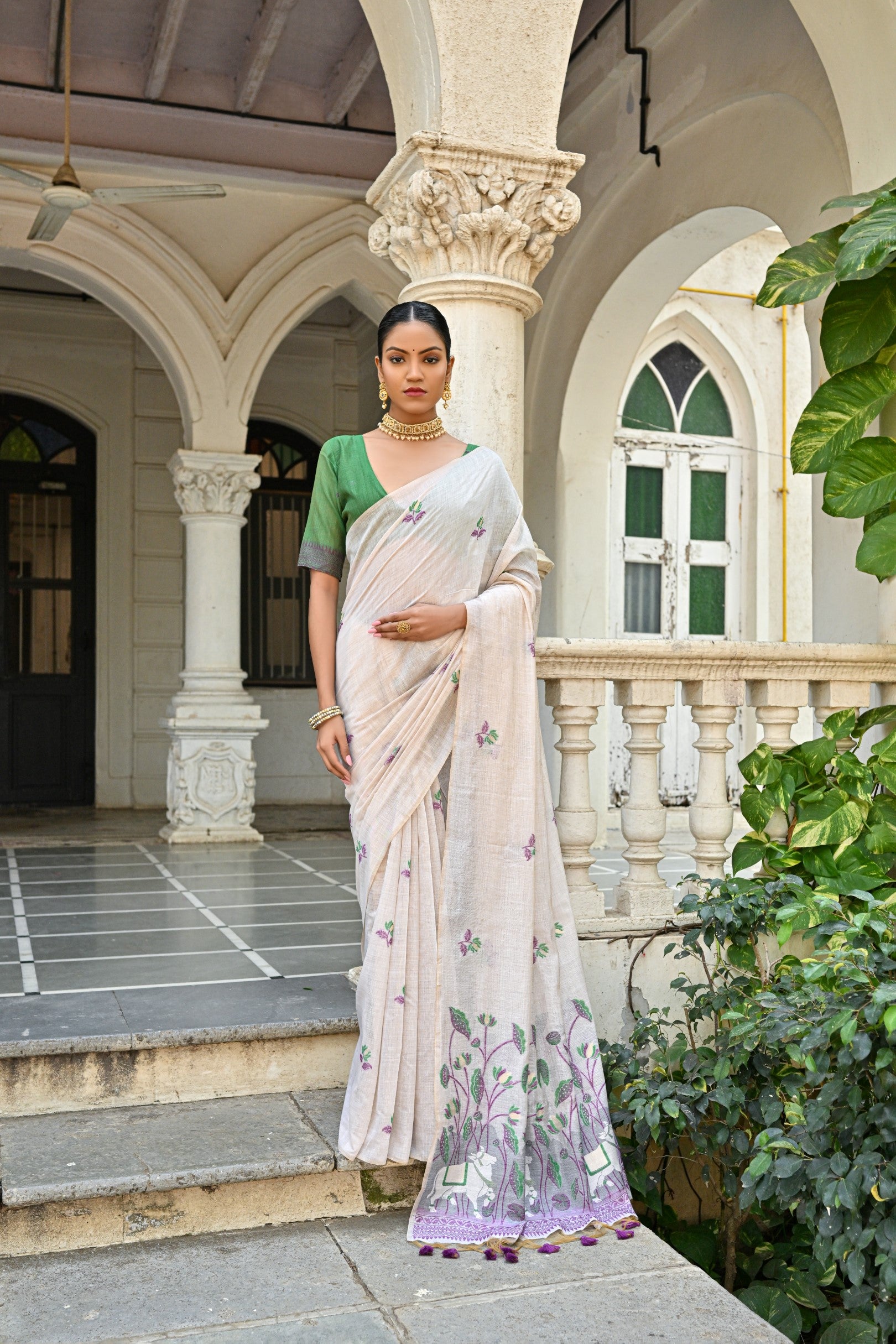 Jyoti Fashion Women's Wine Soft Muga Cotton Floral Weaving Traditional Saree with Blouse - Distacart