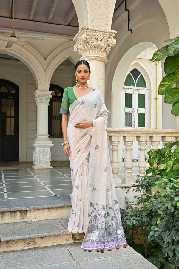 Jyoti Fashion Women's Wine Soft Muga Cotton Floral Weaving Traditional Saree with Blouse - Distacart