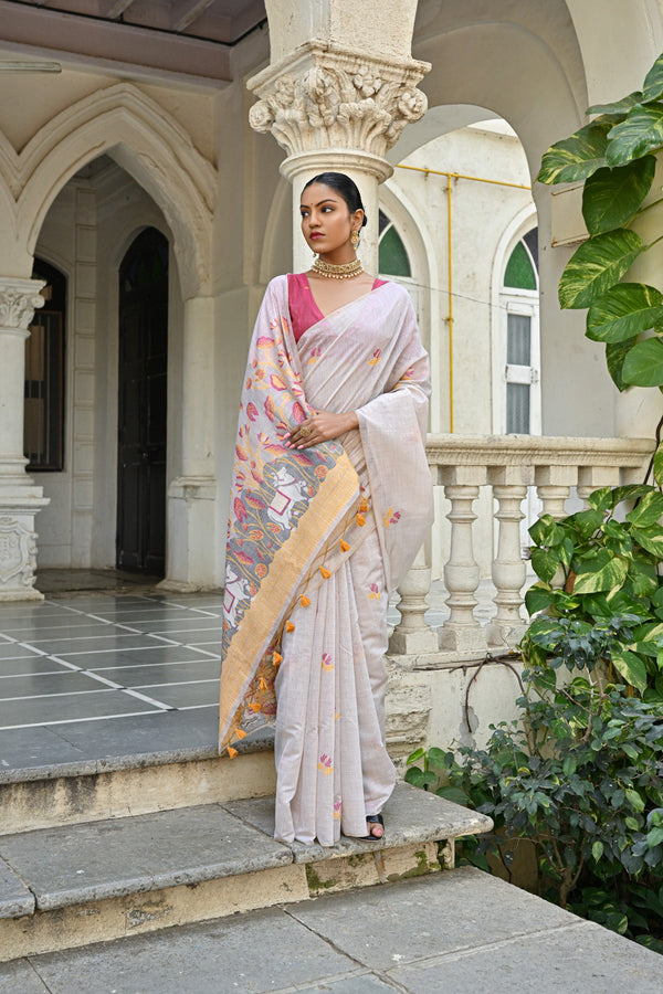 Jyoti Fashion Women's Yellow Soft Muga Cotton Floral Weaving Traditional Saree with Blouse - Distacart