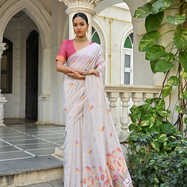Jyoti Fashion Women's Yellow Soft Muga Cotton Floral Weaving Traditional Saree with Blouse - Distacart