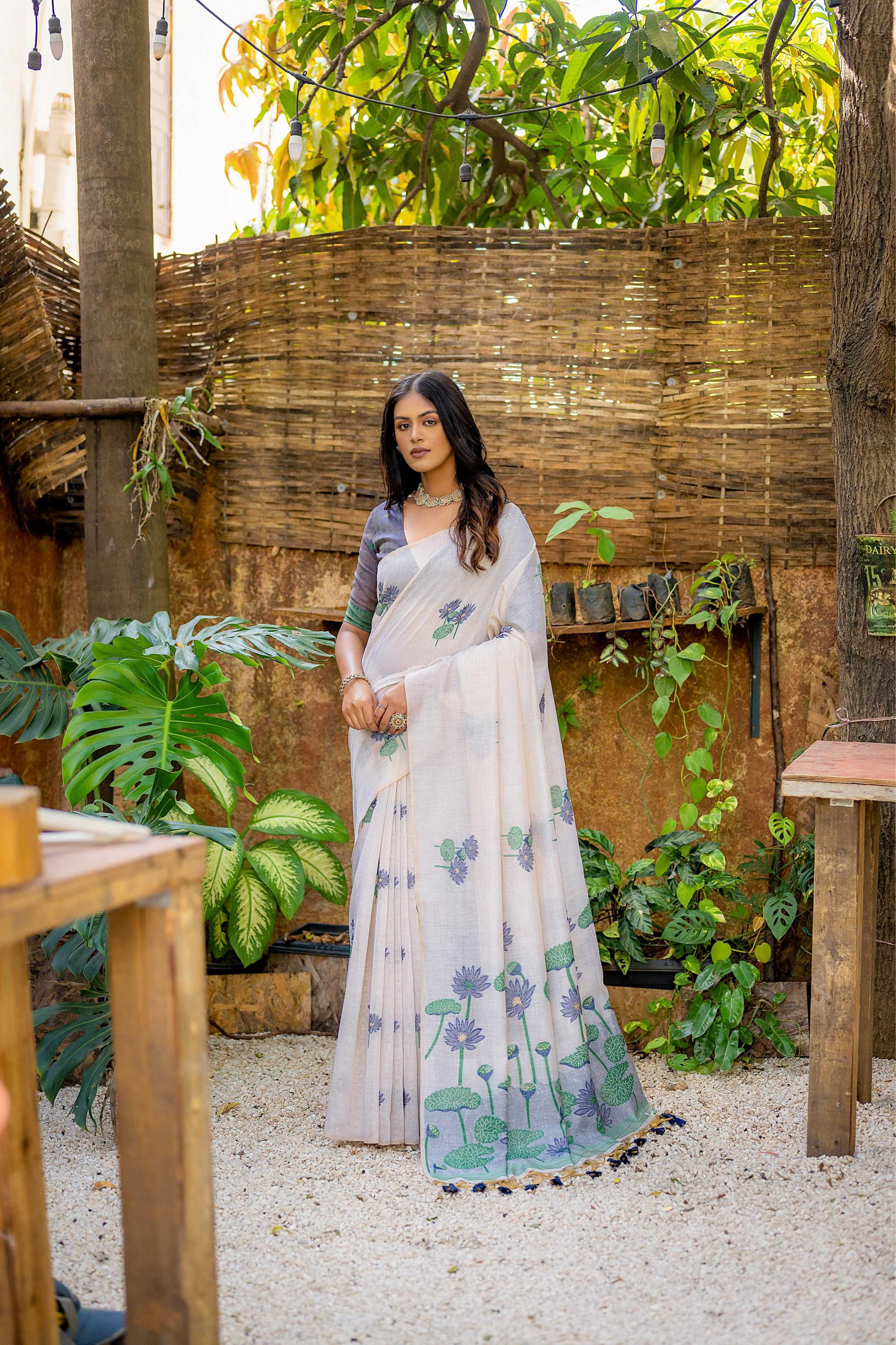 Jyoti Fashion Women's Navy Blue Soft Muga Cotton Floral Weaving Traditional Saree with Blouse - Distacart