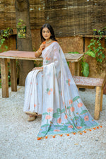 Thumbnail for Jyoti Fashion Women's Orange Soft Muga Cotton Floral Weaving Traditional Saree with Blouse - Distacart