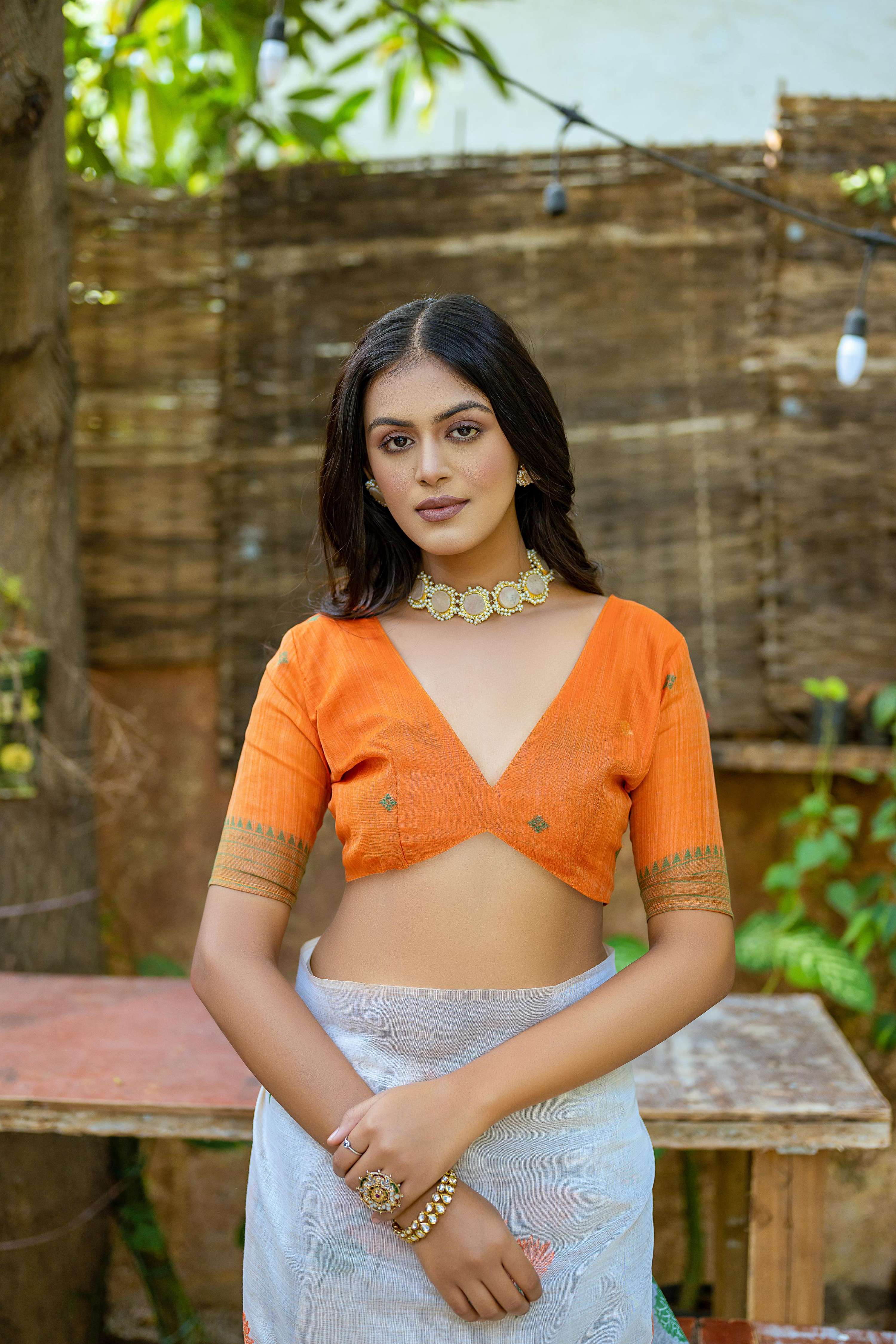 Jyoti Fashion Women's Orange Soft Muga Cotton Floral Weaving Traditional Saree with Blouse - Distacart