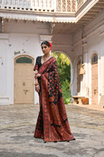 Thumbnail for Jyoti Fashion Women's Black Soft Pashmina Silk Meena Zari Woven Saree with Blouse - Distacart