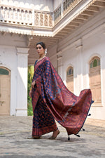 Thumbnail for Jyoti Fashion Women's Navy Blue Soft Pashmina Silk Meena Zari Woven Saree with Blouse - Distacart