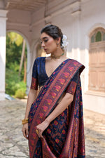 Thumbnail for Jyoti Fashion Women's Navy Blue Soft Pashmina Silk Meena Zari Woven Saree with Blouse - Distacart