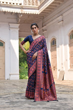 Thumbnail for Jyoti Fashion Women's Navy Blue Soft Pashmina Silk Meena Zari Woven Saree with Blouse - Distacart