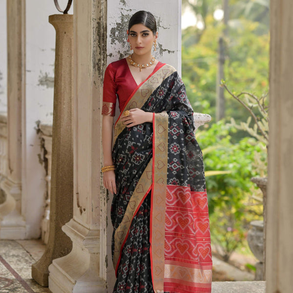 Jyoti Fashion Women's Black Soft Raw Silk Zari Woven Saree with Blouse - Distacart