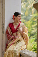 Thumbnail for Jyoti Fashion Women's Cream Soft Raw Silk Zari Woven Saree with Blouse - Distacart