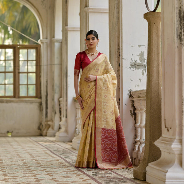 Jyoti Fashion Women's Cream Soft Raw Silk Zari Woven Saree with Blouse - Distacart