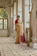 Thumbnail for Jyoti Fashion Women's Cream Soft Raw Silk Zari Woven Saree with Blouse - Distacart
