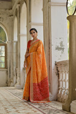 Thumbnail for Jyoti Fashion Women's Orange Soft Raw Silk Zari Woven Saree with Blouse - Distacart