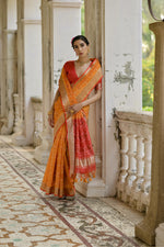 Thumbnail for Jyoti Fashion Women's Orange Soft Raw Silk Zari Woven Saree with Blouse - Distacart