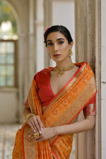 Thumbnail for Jyoti Fashion Women's Orange Soft Raw Silk Zari Woven Saree with Blouse - Distacart