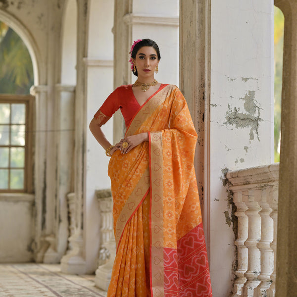 Jyoti Fashion Women's Orange Soft Raw Silk Zari Woven Saree with Blouse - Distacart