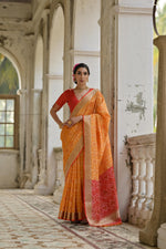 Thumbnail for Jyoti Fashion Women's Orange Soft Raw Silk Zari Woven Saree with Blouse - Distacart