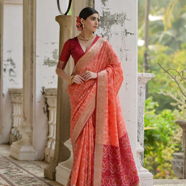 Jyoti Fashion Women's Coral Soft Raw Silk Zari Woven Saree with Blouse - Distacart