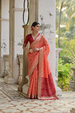 Thumbnail for Jyoti Fashion Women's Coral Soft Raw Silk Zari Woven Saree with Blouse - Distacart
