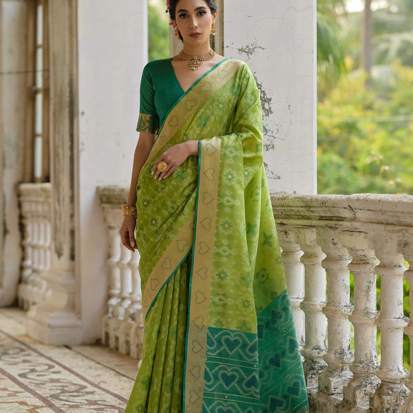 Jyoti Fashion Women's Green Soft Raw Silk Zari Woven Saree with Blouse - Distacart