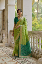 Thumbnail for Jyoti Fashion Women's Green Soft Raw Silk Zari Woven Saree with Blouse - Distacart