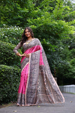 Thumbnail for Jyoti Fashion Women's Pink Soft Tussar Silk Madhubani Printed Saree with Blouse - Distacart