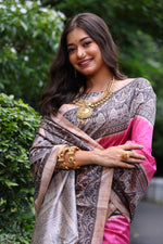 Thumbnail for Jyoti Fashion Women's Pink Soft Tussar Silk Madhubani Printed Saree with Blouse - Distacart