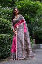 Thumbnail for Jyoti Fashion Women's Pink Soft Tussar Silk Madhubani Printed Saree with Blouse - Distacart