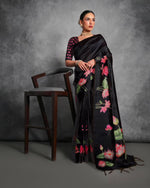 Thumbnail for Jyoti Fashion Women's Black Soft Tussar Silk Floral Printed Saree with Blouse - Distacart