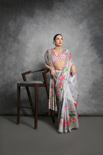 Thumbnail for Jyoti Fashion Women's Grey Soft Tussar Silk Floral Printed Saree with Blouse - Distacart