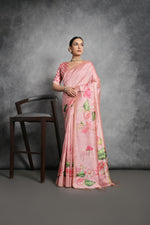 Thumbnail for Jyoti Fashion Women's Pink Soft Tussar Silk Floral Printed Saree with Blouse - Distacart