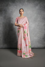 Thumbnail for Jyoti Fashion Women's Peach Soft Tussar Silk Floral Printed Saree with Blouse - Distacart